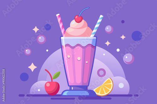 Colorful tasty milkshake with cream