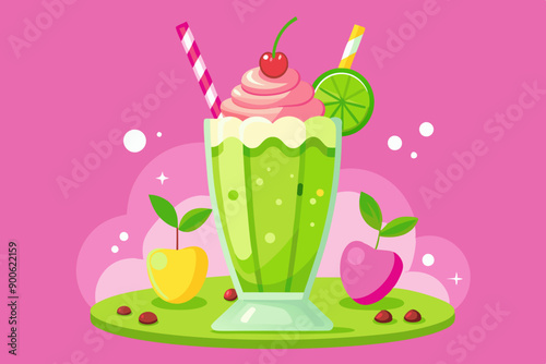 Colorful tasty milkshake with cream