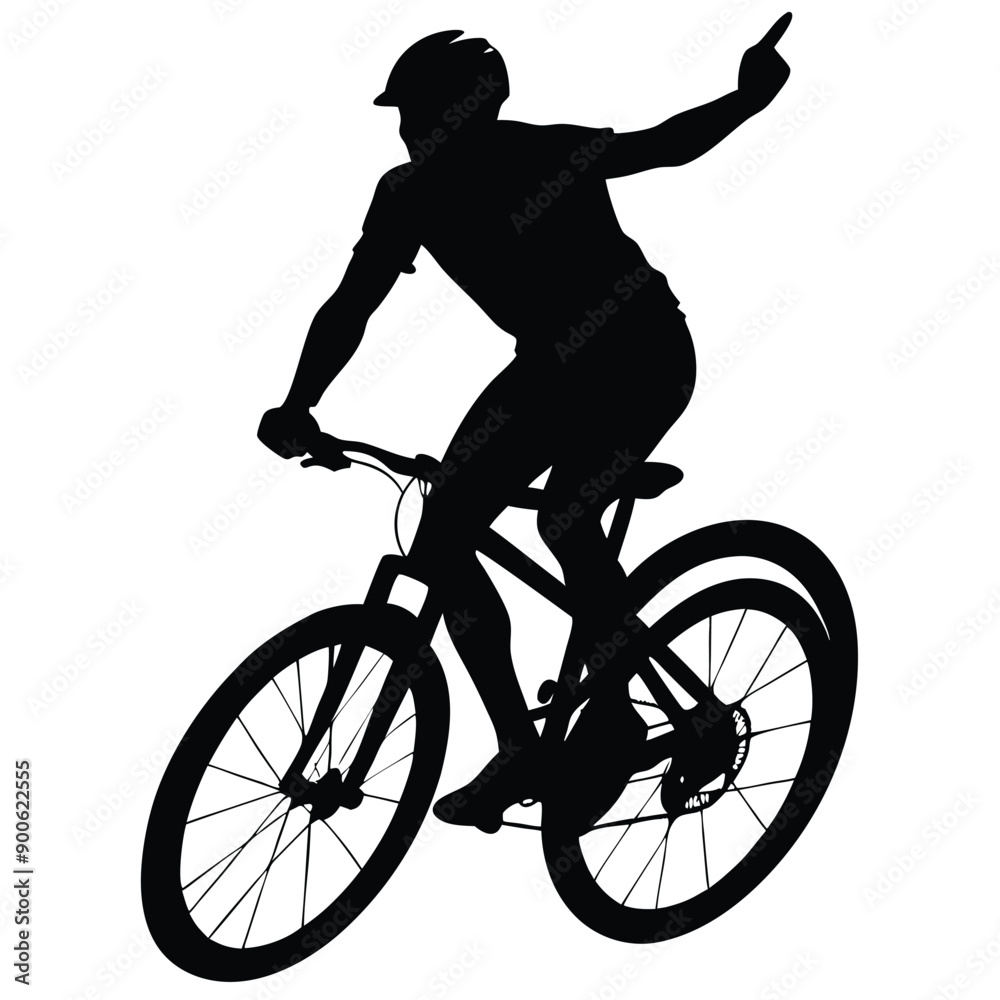 Naklejka premium a mountain rider going fast with bycicle vector silhouette, isolated white background