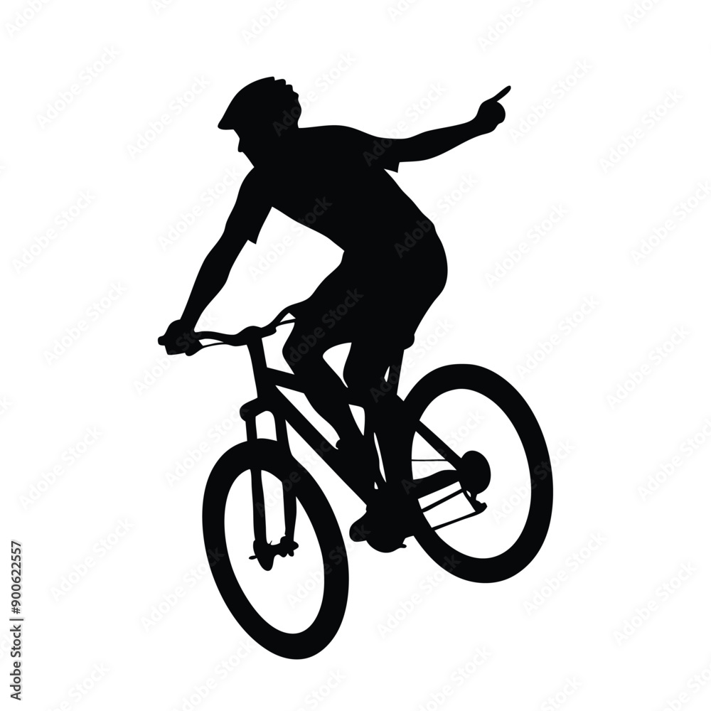 Fototapeta premium a mountain rider going fast with bycicle vector silhouette, isolated white background 