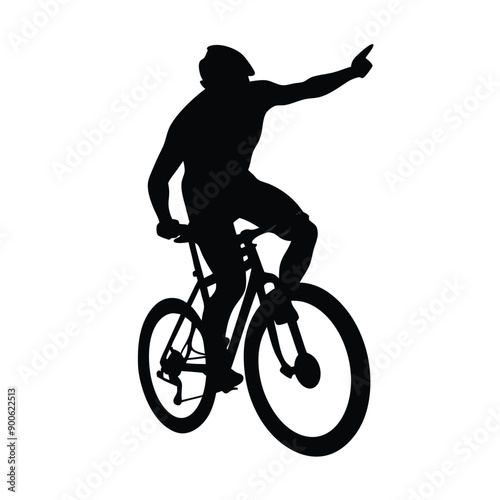 a mountain rider going fast with bycicle vector silhouette, isolated white background 