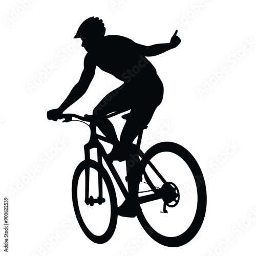 a mountain rider going fast with bycicle vector silhouette, isolated white background 