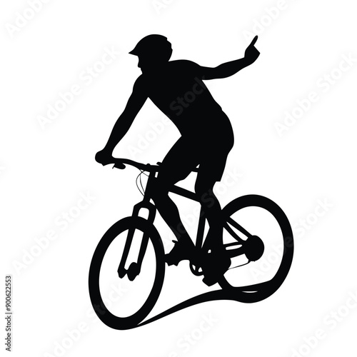 a mountain rider going fast with bycicle vector silhouette, isolated white background 