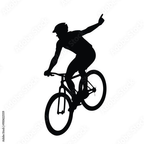 a mountain rider going fast with bycicle vector silhouette, isolated white background 