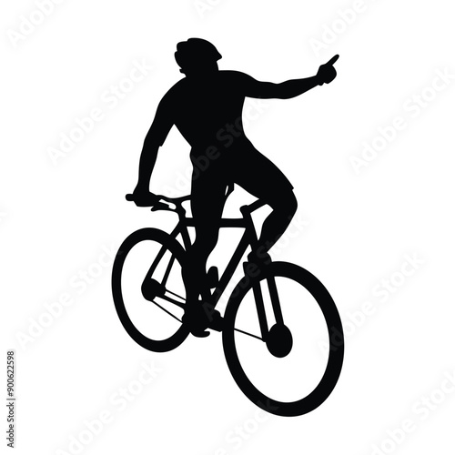 a mountain rider going fast with bycicle vector silhouette, isolated white background 