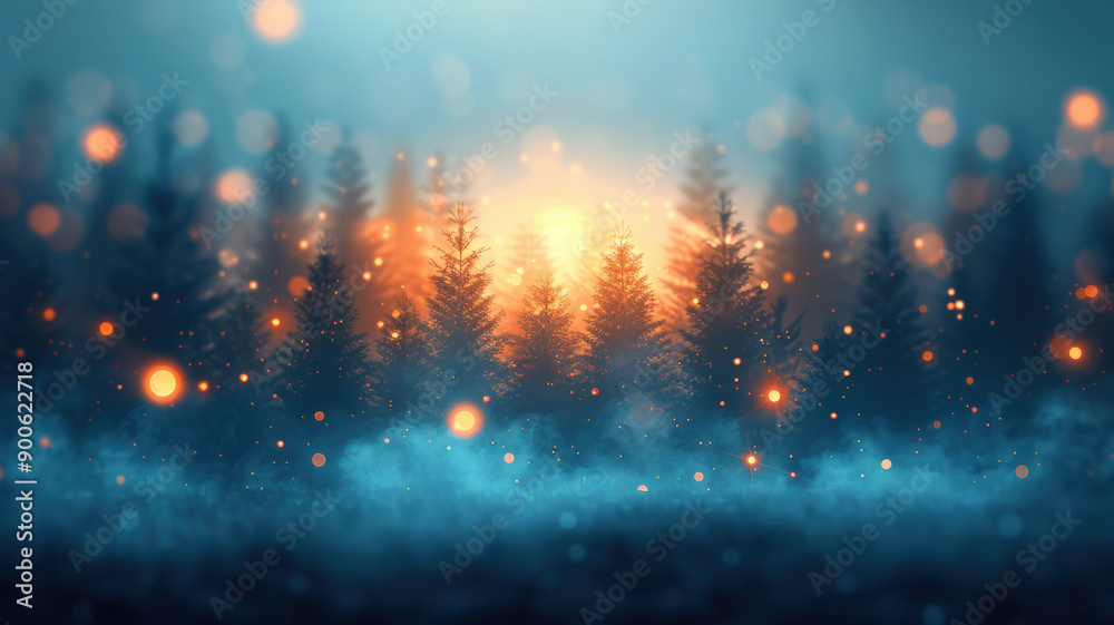 Fototapeta premium Digital forest with glowing Christmas lights