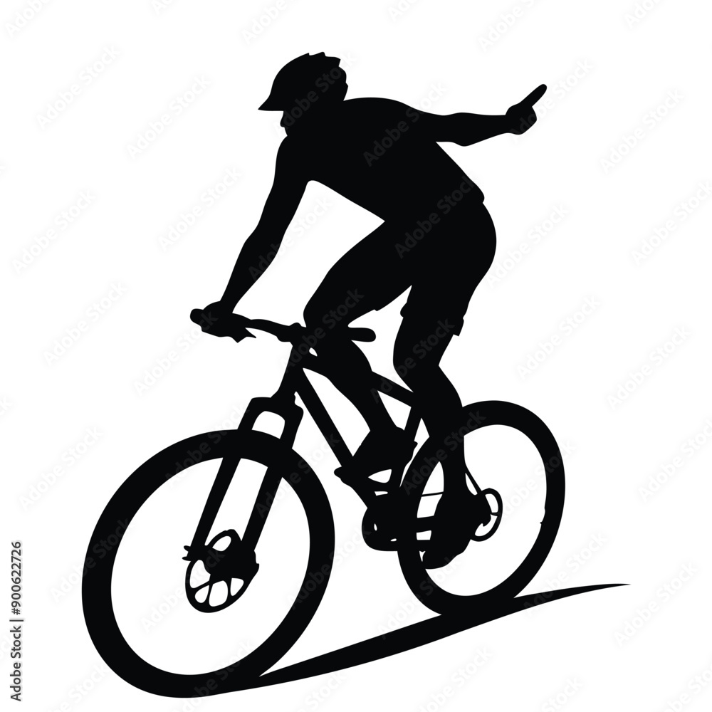Fototapeta premium a mountain rider going fast with bycicle vector silhouette, isolated white background 