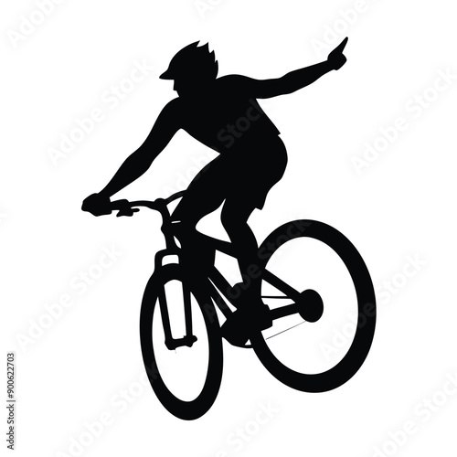 a mountain rider going fast with bycicle vector silhouette, isolated white background 