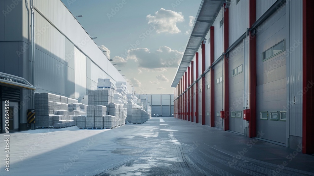 A large warehouse with a lot of boxes stacked up A large warehouse with a lot of boxes stacked up