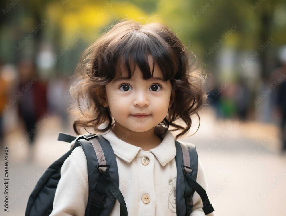 Portrait of a child with casual clothes and backpack, in back to school concept Portrait of a child with casual clothes and backpack, in back to school concept