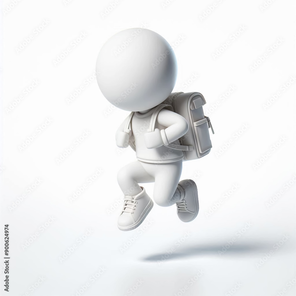 3D white figure cartoon with backpack, in back to school concept 3D white figure cartoon with backpack, in back to school concept