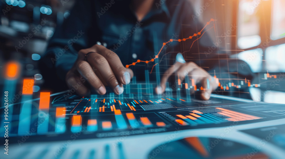Businessman analyzing investment returns with a focus on detailed financial data growth metrics
