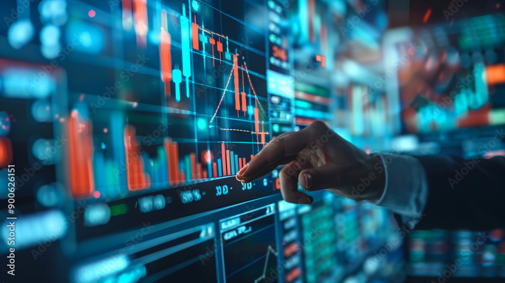 Businessman analyzing market conditions with investment charts data insights