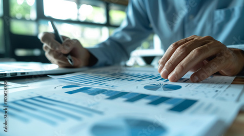 Businessman discussing budget allocation with data charts fiscal policy