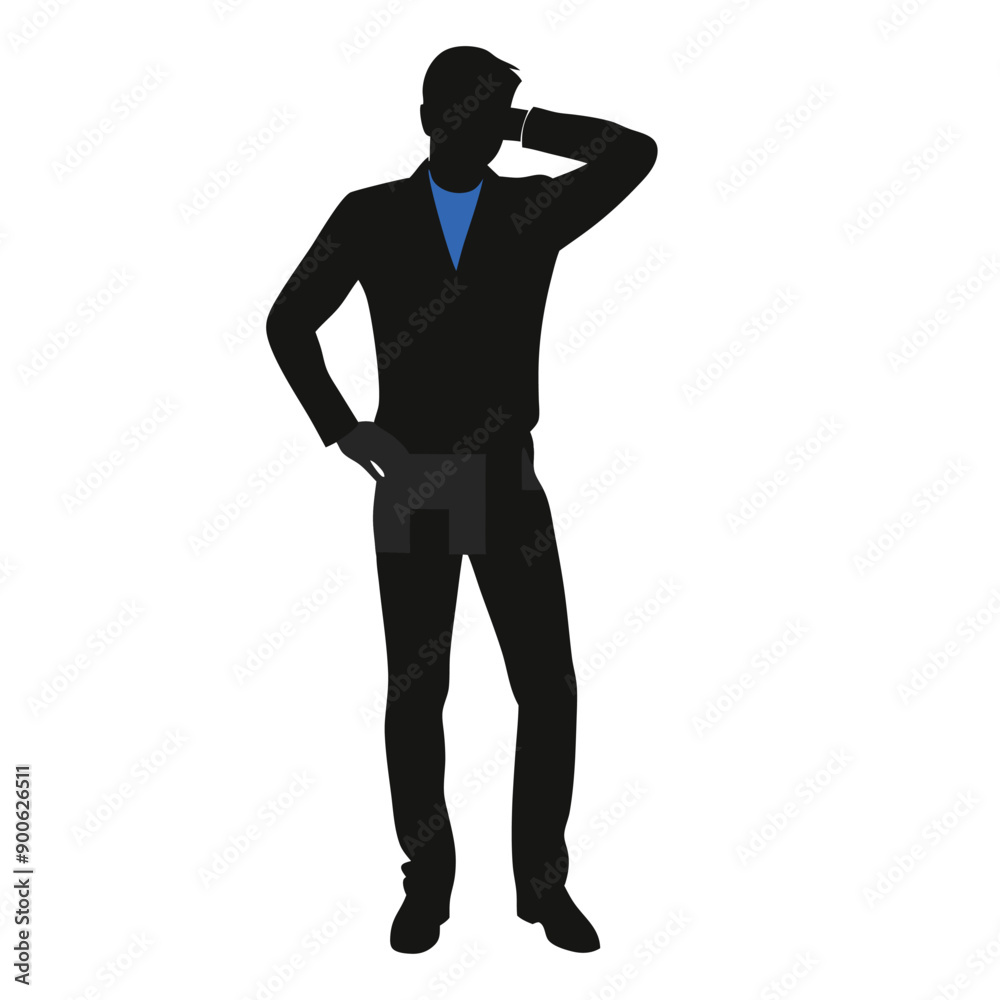 business man thinking pose, vector silhouette, business man thinking pose, vector silhouette,
