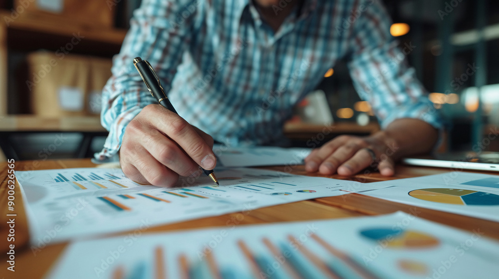 Businessman engaging in a financial review session with charts data analysis Businessman engaging in a financial review session with charts data analysis