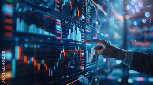 Businessman discussing investment risks with detailed data and charts market trends