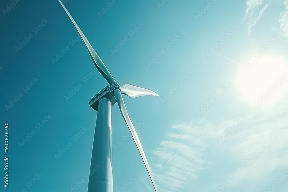 Wind Turbine Against Bright Blue Sky Wind Turbine Against Bright Blue Sky