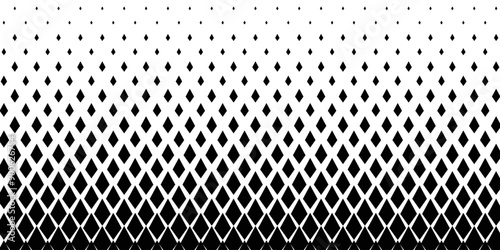 Geometric pattern of black diamonds on a white background. Seamless in one direction. Option with a short fade out.