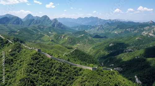 china the great wall tall wall between the treesin the mounten  photo
