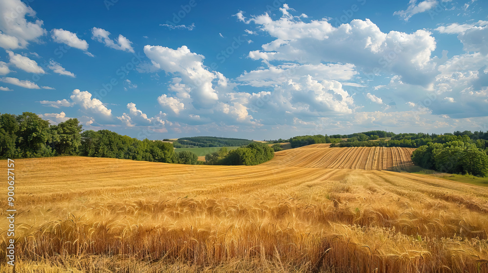 Rural summer landscape, field of ripe wheat, rural landscape trees. Organic grain, rye or oats cereal plants, malts abundance fertility, agriculture. Rural summer landscape, field of ripe wheat, rural landscape trees. Organic grain, rye or oats cereal plants, malts abundance fertility, agriculture.
