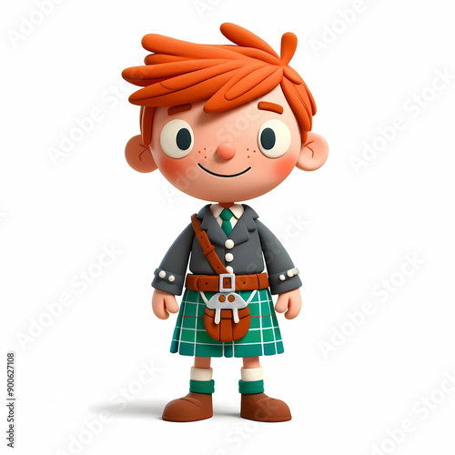 Scottish boy in traditional dress isolated on white