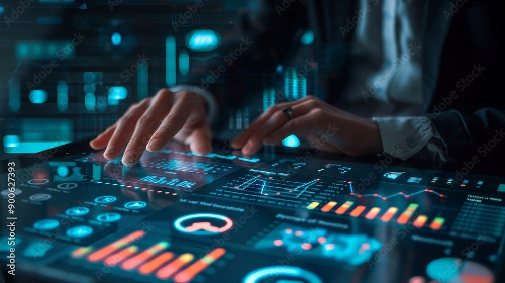 Businessman working on a financial plan with graphical data insights risk management Businessman working on a financial plan with graphical data insights risk management