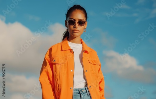 Woman in Orange Jacket and Sunglasses Outdoors