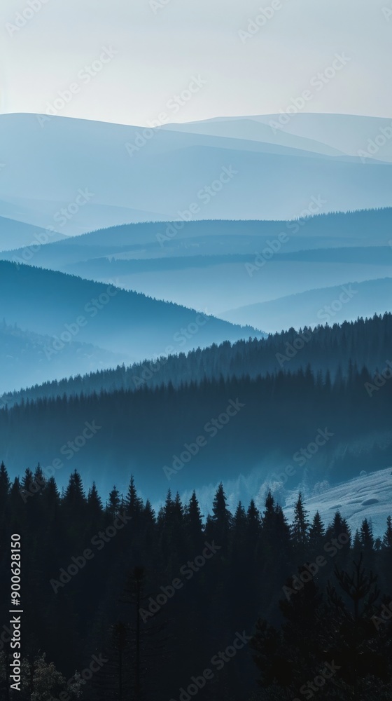 Obraz premium Majestic mountains blend with lush forests under a tranquil morning sky