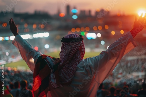 ai generative arabian man watching football at stadium photo