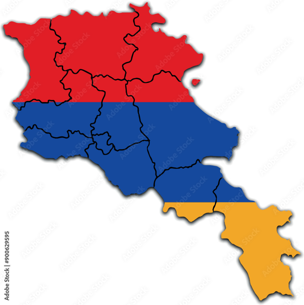 ARMENIA MAP WITH ITS REGIONS AND POLITICAL ADMINISTRATIVE DIVISIONS with flag ARMENIA MAP WITH ITS REGIONS AND POLITICAL ADMINISTRATIVE DIVISIONS with flag