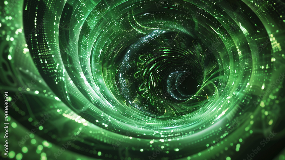 Futuristic Green Light Tunnel with Sparkling Particles Futuristic Green Light Tunnel with Sparkling Particles
