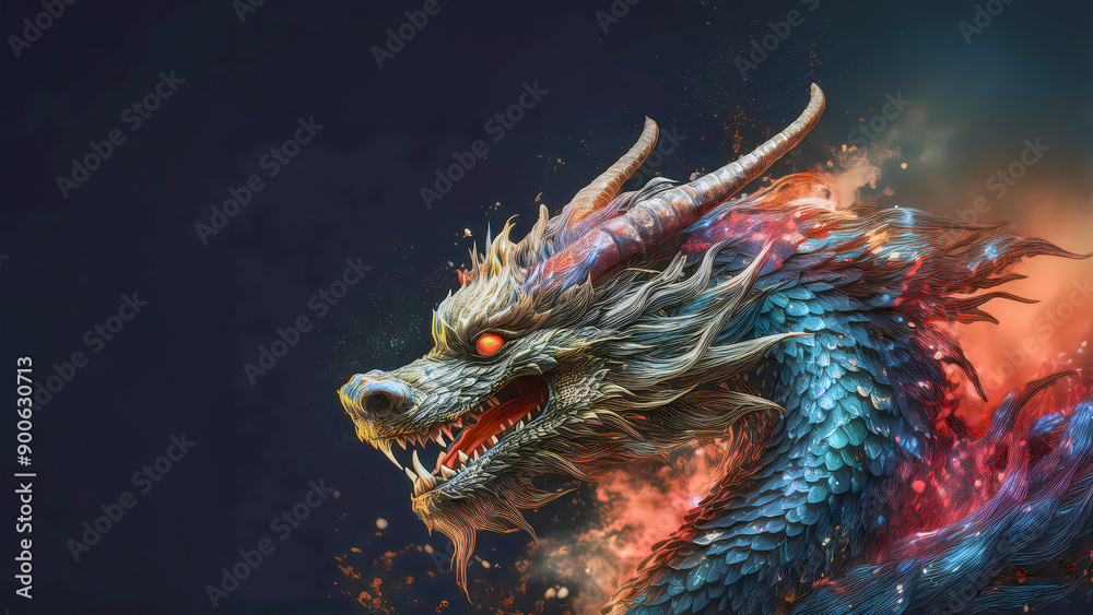 hinese dragon looking to the side, with copy space hinese dragon looking to the side, with copy space