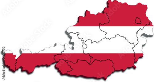 AUSTRIA MAP WITH ITS FEDERATE STATES AND POLITICAL ADMINISTRATIVE DIVISIONS with flag