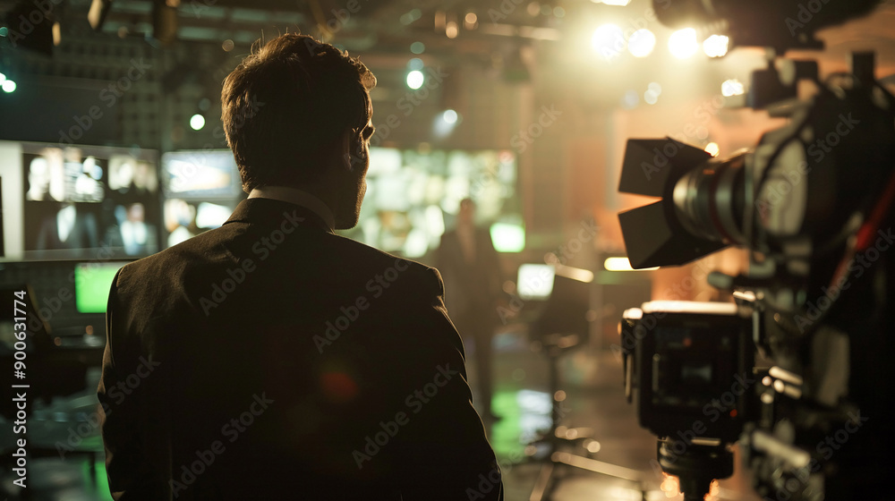 News reporter covering entertainment news in studio news News reporter covering entertainment news in studio news