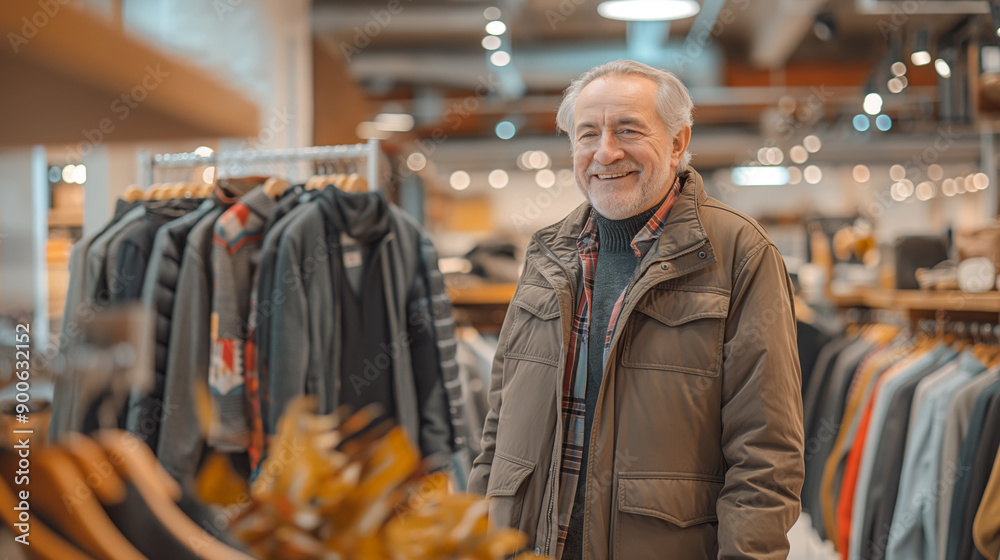 Senior Man with a Warm Smile Shopping in Clothing Store Senior Man with a Warm Smile Shopping in Clothing Store