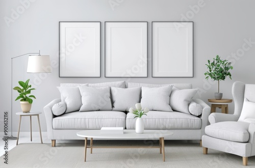 White Living Room With Sofa, Chairs, and Plants