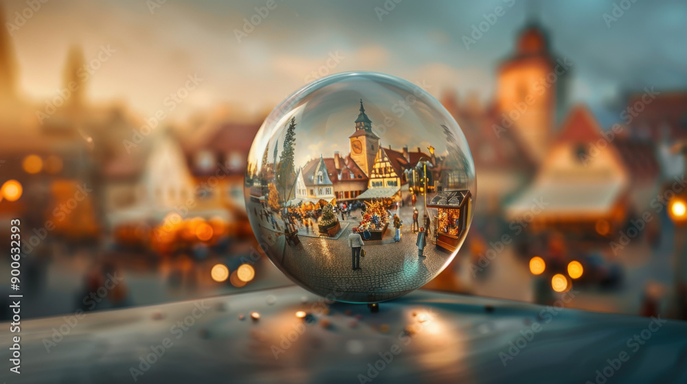 Fototapeta premium Christmas Market Through a Crystal Ball
