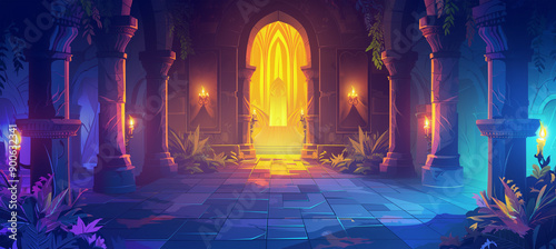 The Magic portal in a medieval castle isolation, game background, Illustration