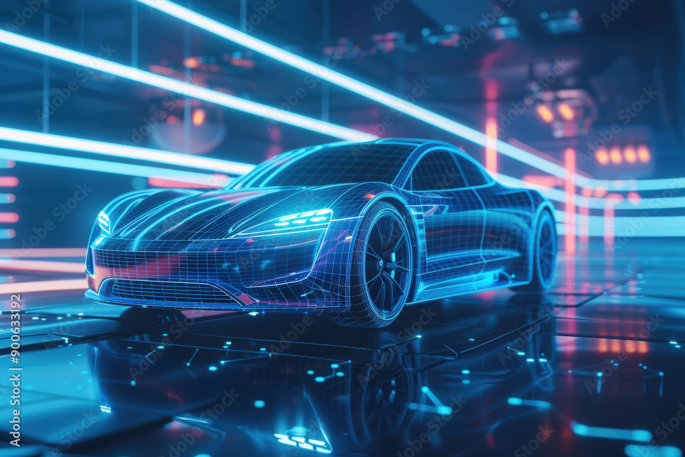 Futuristic Neon Sports Car at Night Futuristic Neon Sports Car at Night