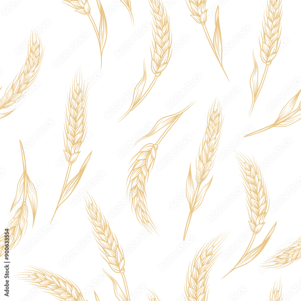 Vector Seamless Pattern with Agriculture Wheat, Cereal Ears. Organic Wheat, Rice Ears. Grain Ear Design Template for Bread, Beer Packaging, Farming, Organic Food Concept Vector Seamless Pattern with Agriculture Wheat, Cereal Ears. Organic Wheat, Rice Ears. Grain Ear Design Template for Bread, Beer Packaging, Farming, Organic Food Concept