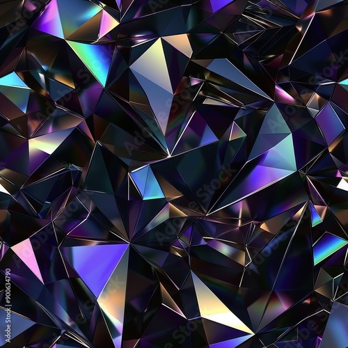 Dark iridescent crystal facets, seamless tile pattern