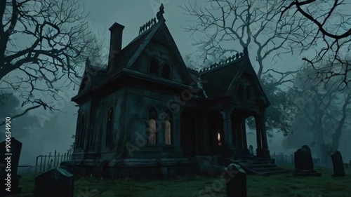 Haunted house in the cemetery on Halloween night