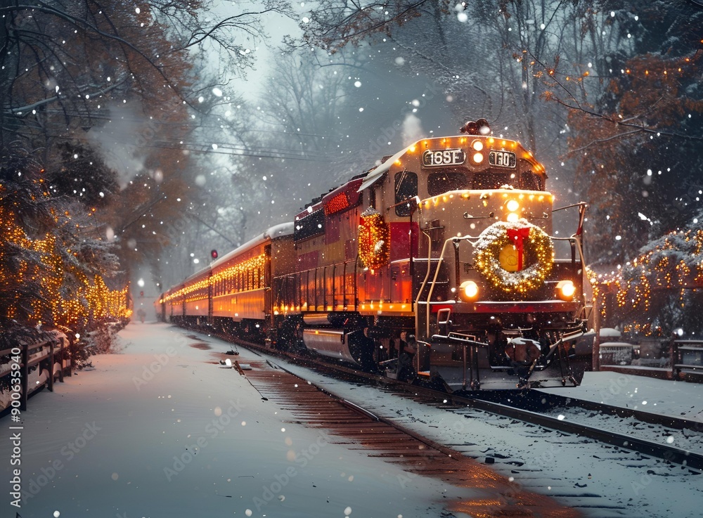 a train on the tracks with lights. a train on the tracks with lights.