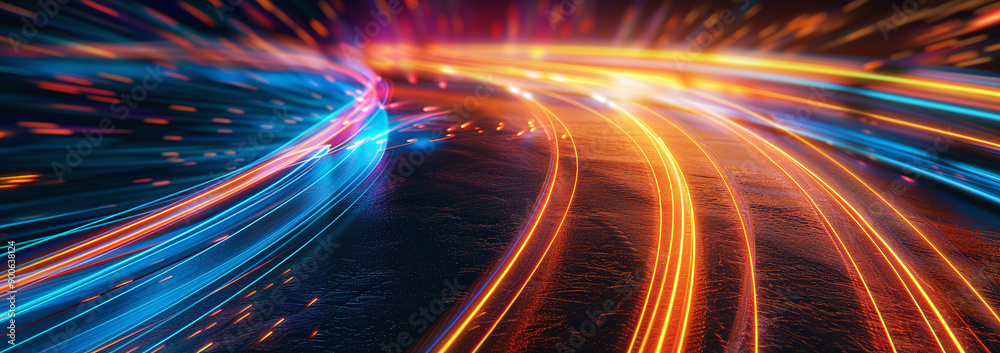 Vibrant Neon Light Trails Curving in the Dark Vibrant Neon Light Trails Curving in the Dark