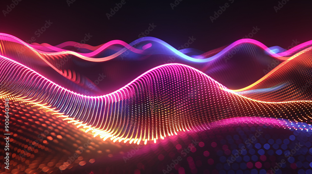 Abstract Neon Waveform with Particle Effects Abstract Neon Waveform with Particle Effects