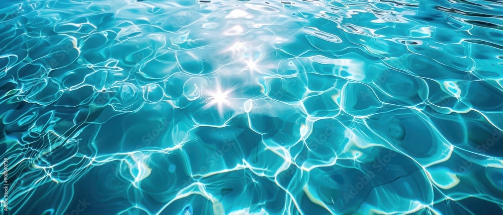 Close-up shot of shimmering, clear blue water surface reflecting sunlight, creating a calming, rippling pattern in an aquatic environment. Close-up shot of shimmering, clear blue water surface reflecting sunlight, creating a calming, rippling pattern in an aquatic environment.
