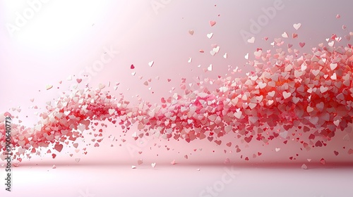  A pink background with many hearts flying in the air