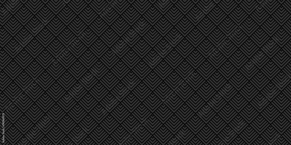 Fototapeta premium Minimal diamond vector overlapping Pattern geometric square wave line. black color seamless tile stripe geometric create retro square line pattern background.