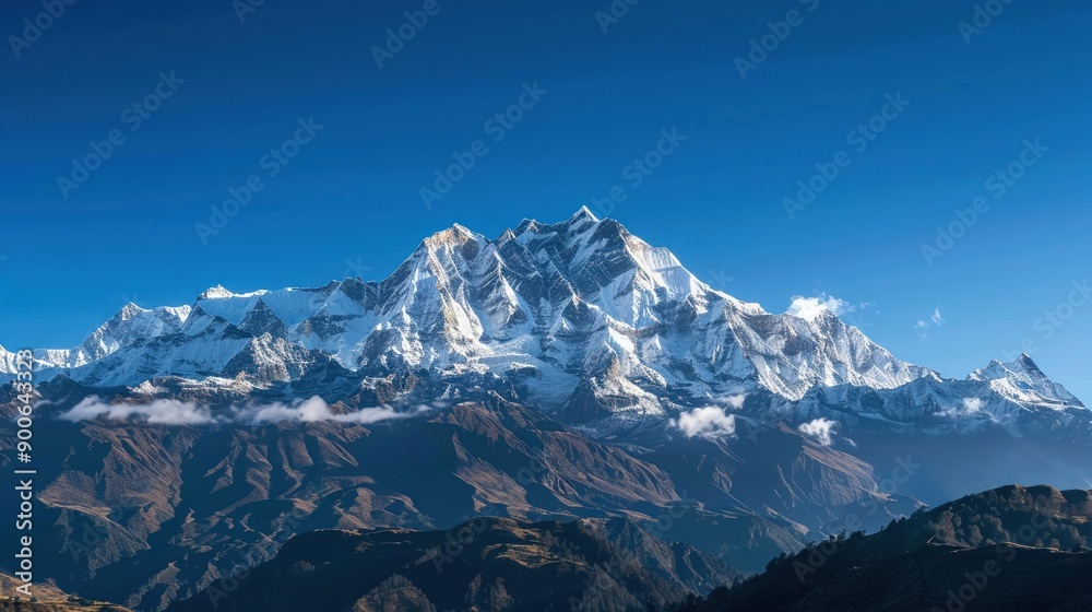 Fototapeta premium Scenic view of a snowy mountain range under a clear blue sky Nature